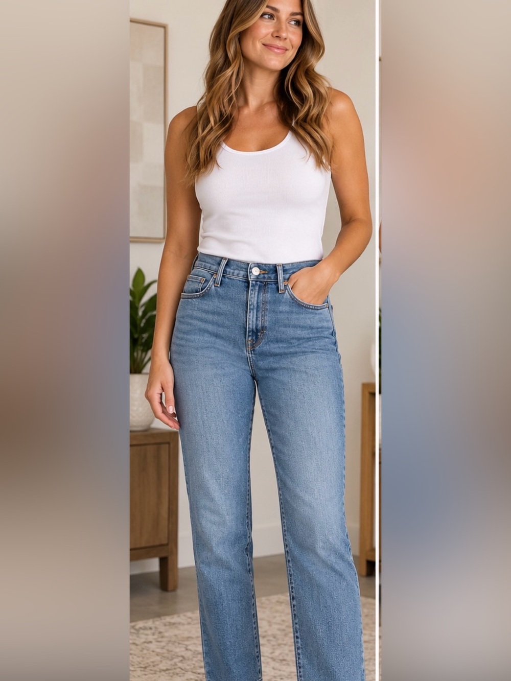 15” w Title: FRAME Le High Straight Jeans Size 29 High Rise Raw Hem Medium Wash